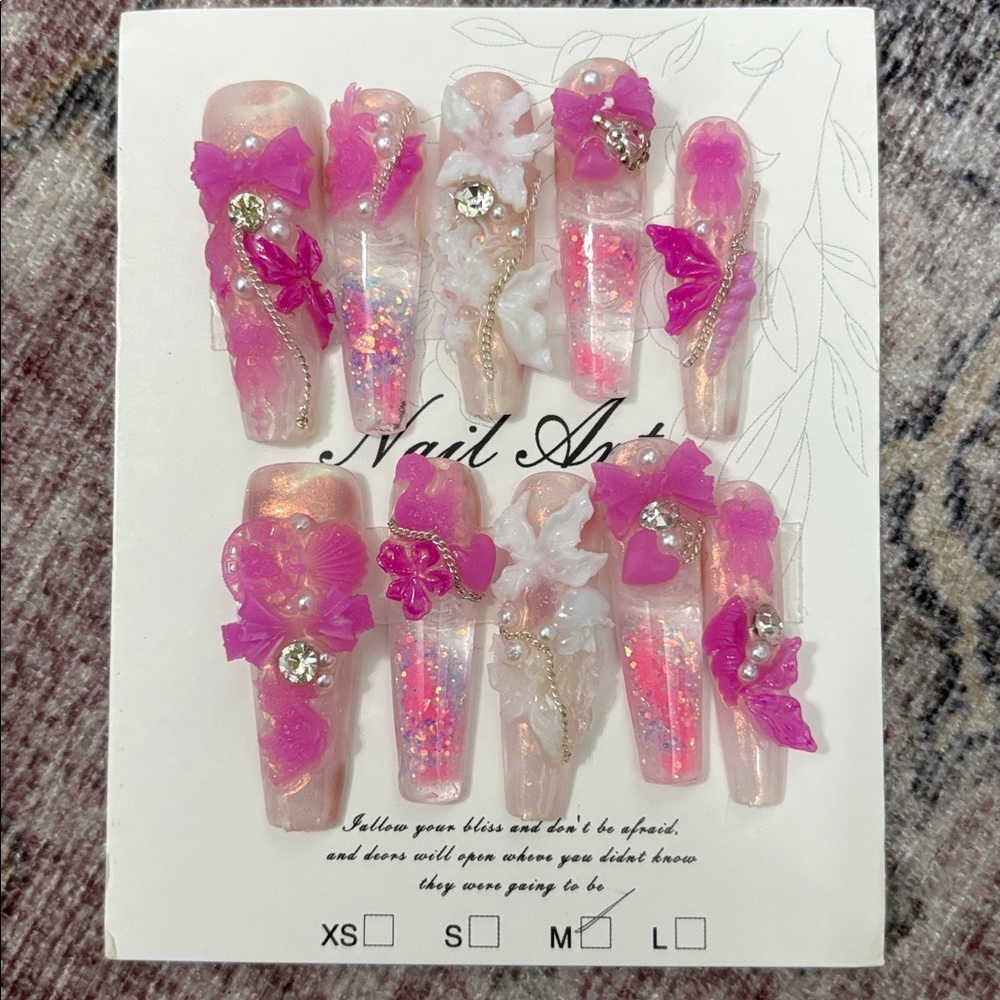 Pink and White press on water nail